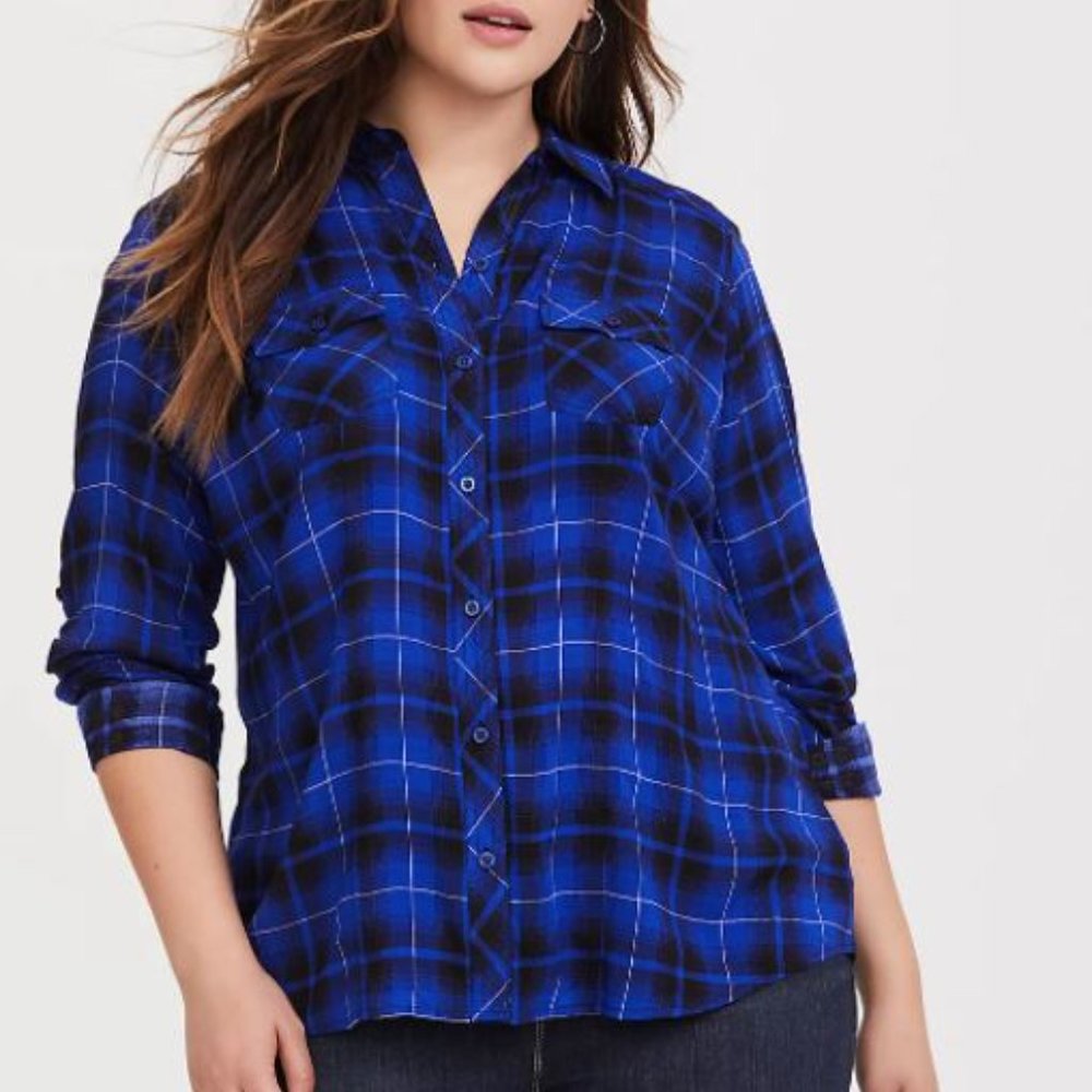 NWT Torrid Plaid Challis Button Front Blouse SZ 3